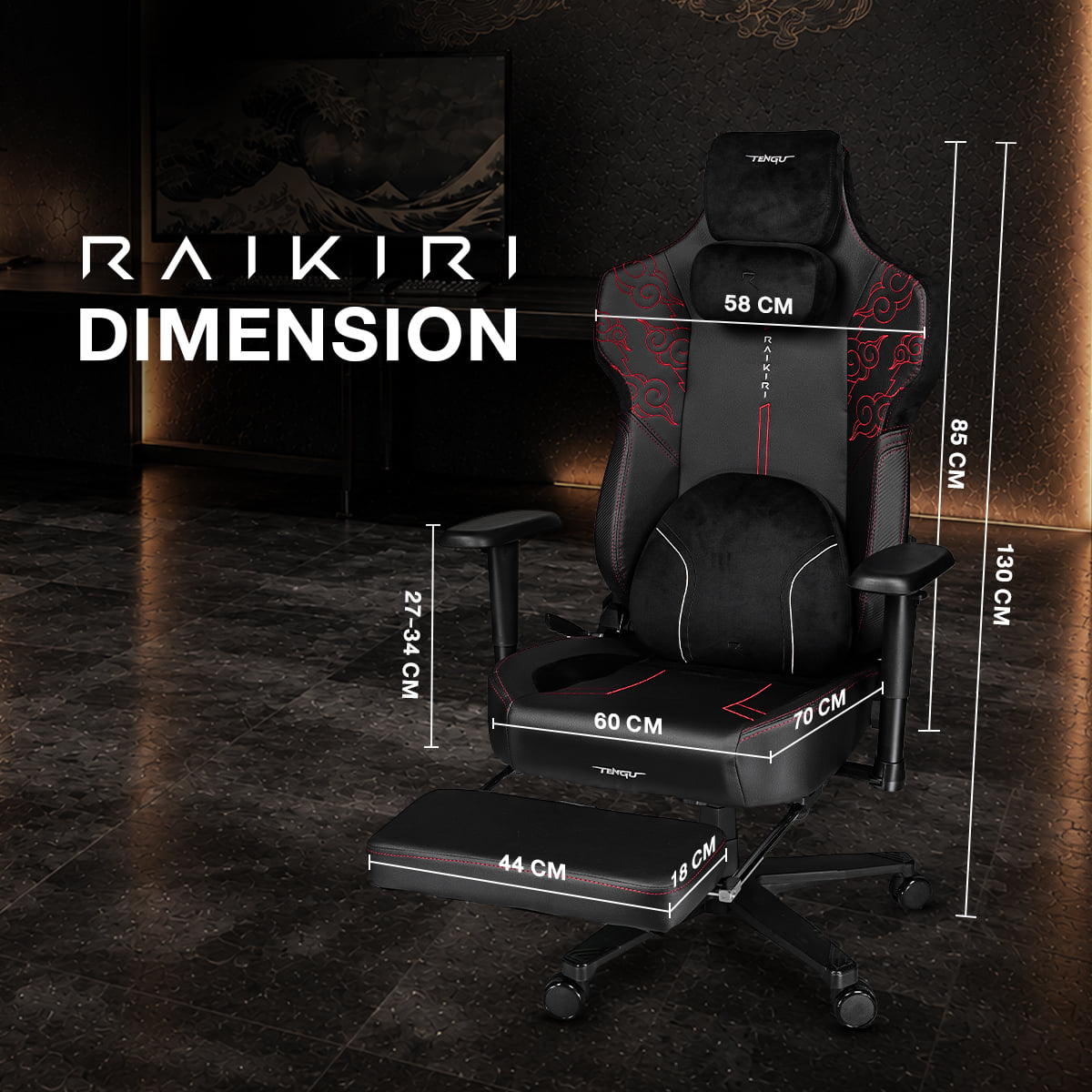 เก้าอี้เกมมิ่งพร้อมที่พักเท้า TENGUGAMINGGEARS RAIKIRI(CH-RK-BUF) สีฟ้า_6